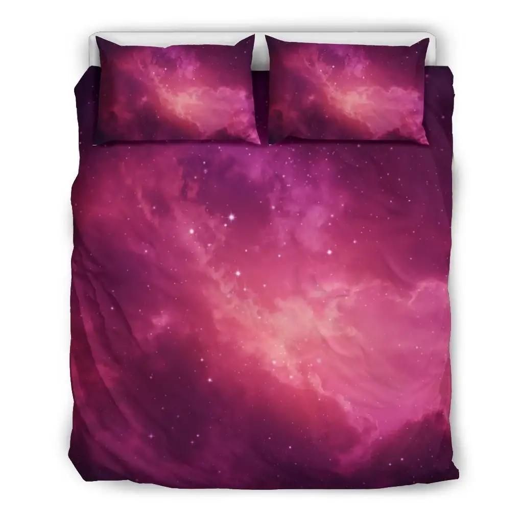 Purple Nebula Cloud Galaxy Space Print Duvet Cover Bedding Set