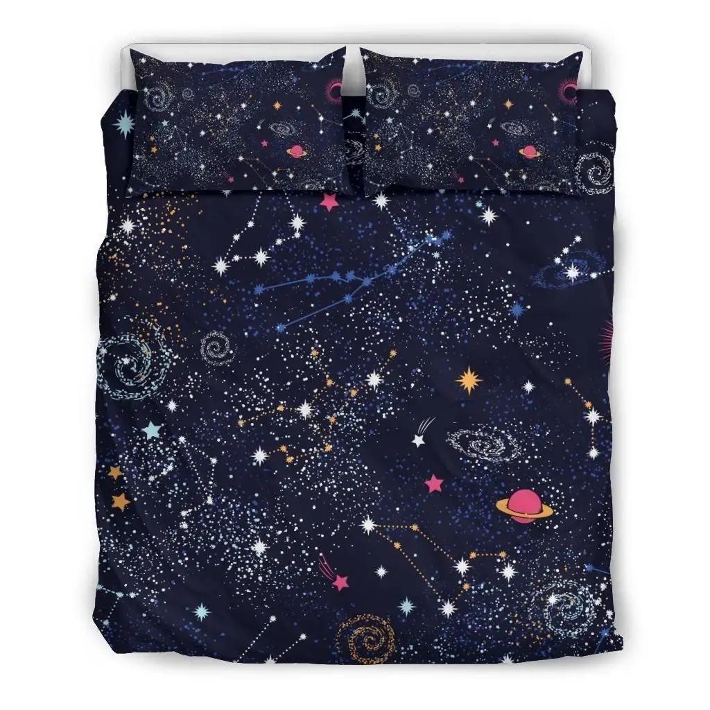 Zodiac Star Signs Galaxy Space Print Duvet Cover Bedding Set