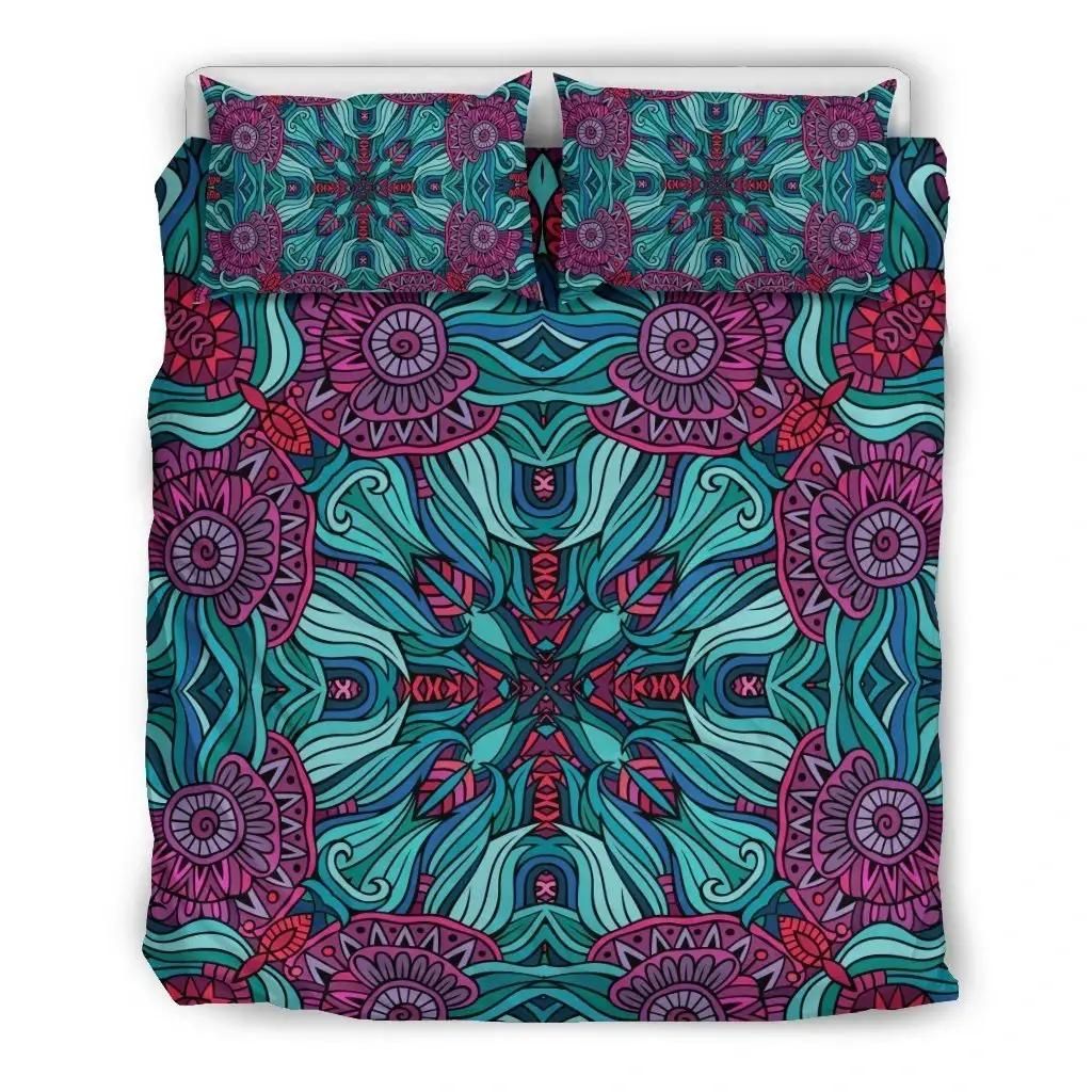 Ethnic Teal Bohemian Pattern Print Duvet Cover Bedding Set