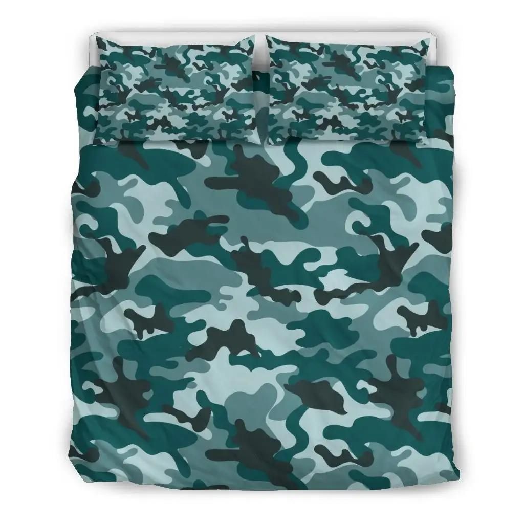 Forest Green Camouflage Print Duvet Cover Bedding Set