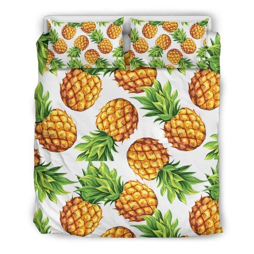 White Summer Pineapple Pattern Print Duvet Cover Bedding Set