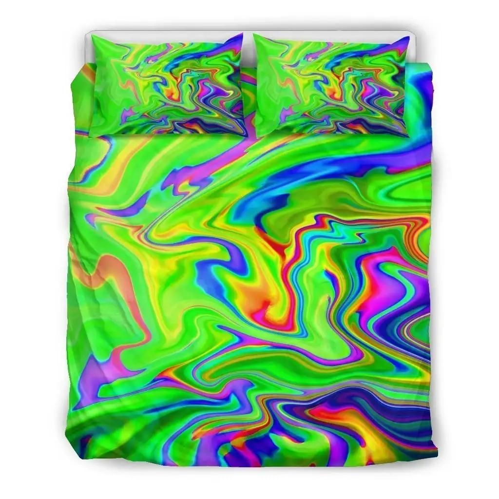 Green Abstract Liquid Trippy Print Duvet Cover Bedding Set