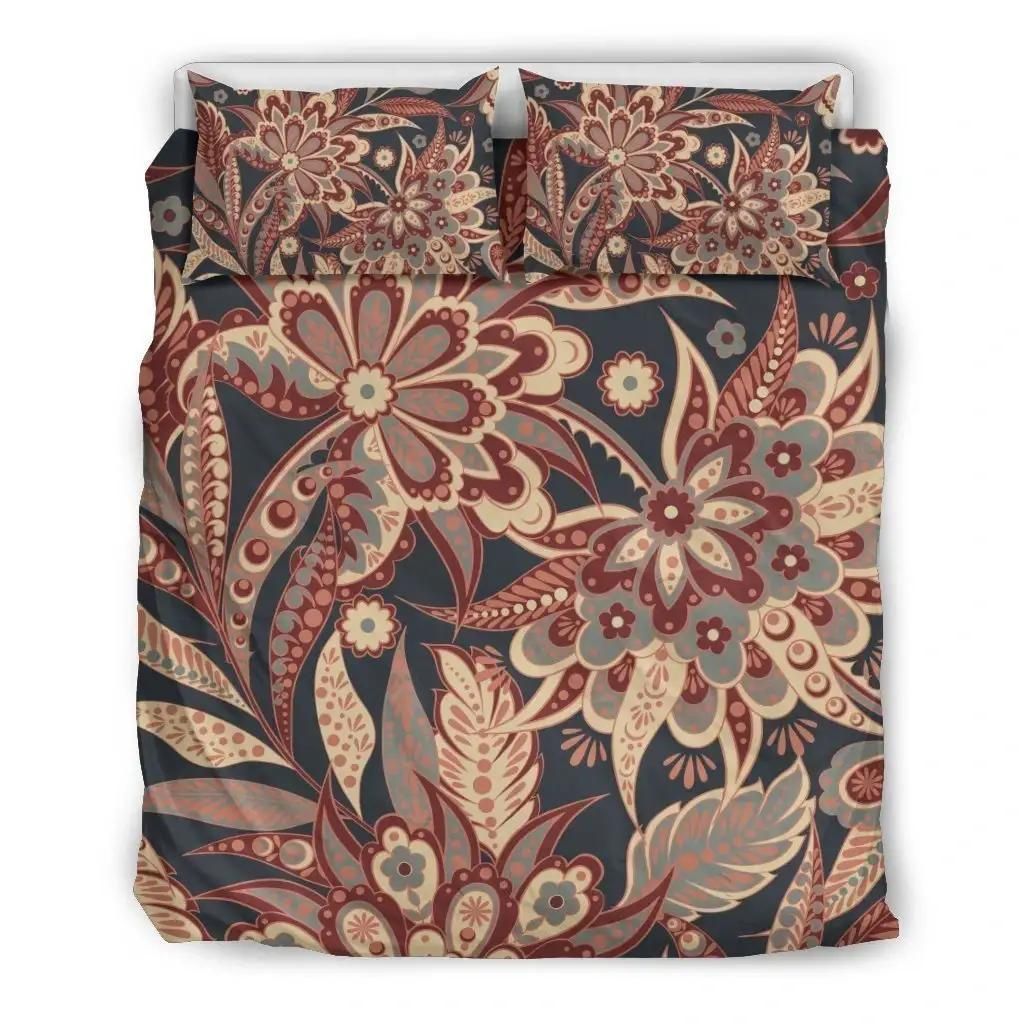 Brown Floral Bohemian Pattern Print Duvet Cover Bedding Set
