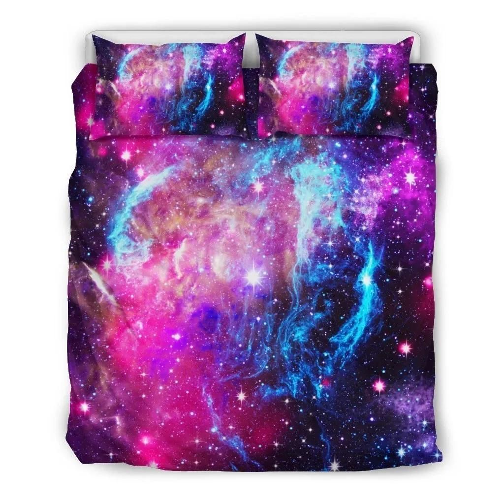 Purple Galaxy Space Blue Stardust Print Duvet Cover Bedding Set