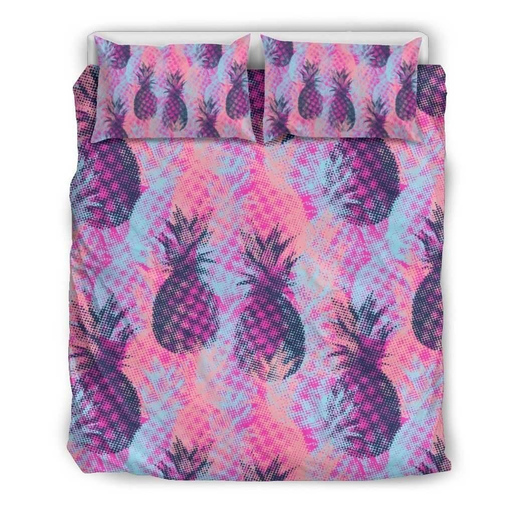 Neon Trippy Pineapple Pattern Print Duvet Cover Bedding Set