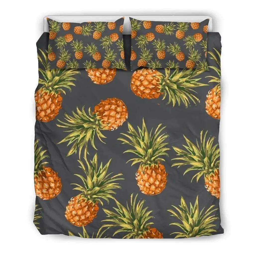 Grey Watercolor Pineapple Pattern Print Duvet Cover Bedding Set