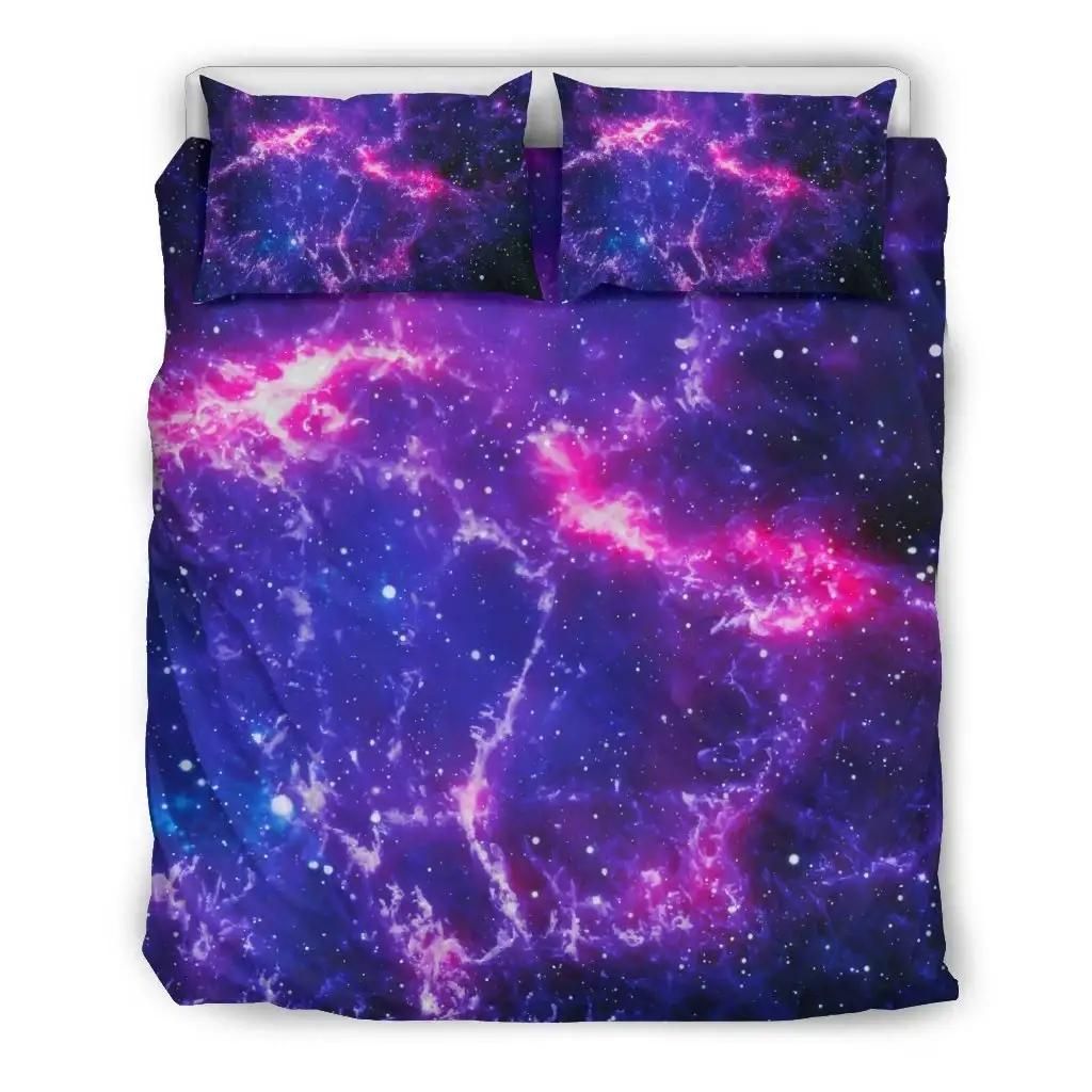 Dark Purple Universe Galaxy Space Print Duvet Cover Bedding Set