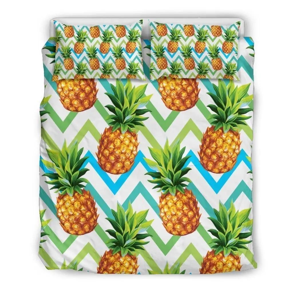 Teal Zig Zag Pineapple Pattern Print Duvet Cover Bedding Set