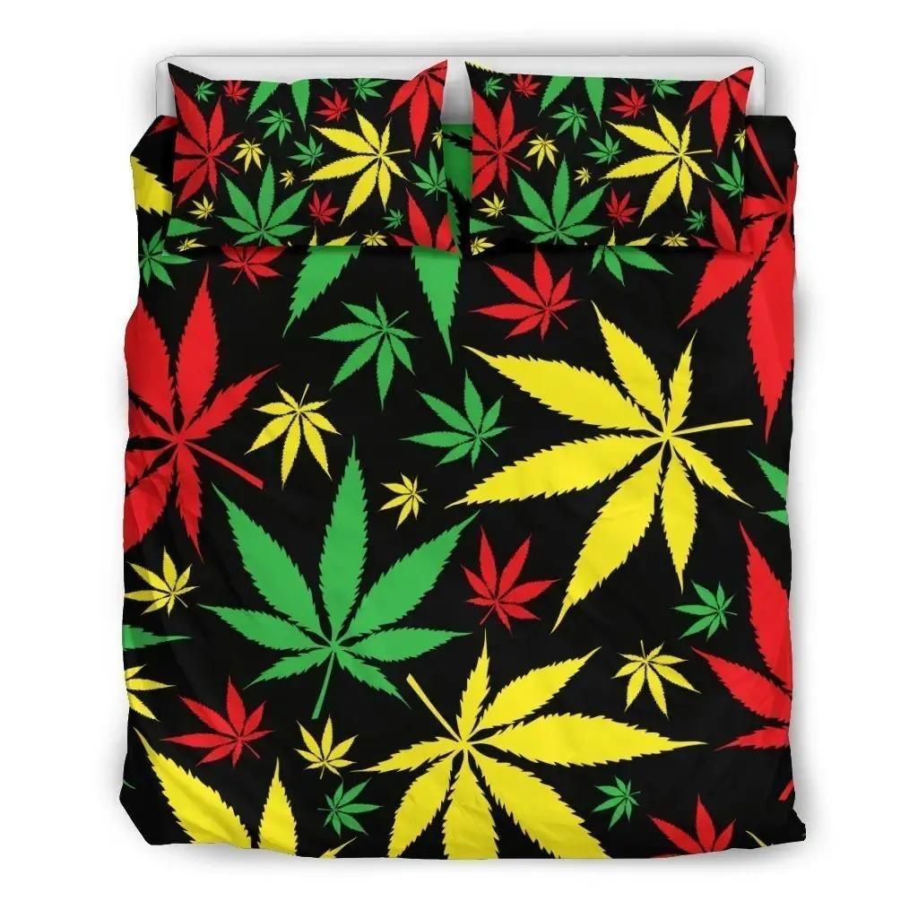 Hemp Leaves Reggae Pattern Print Duvet Cover Bedding Set