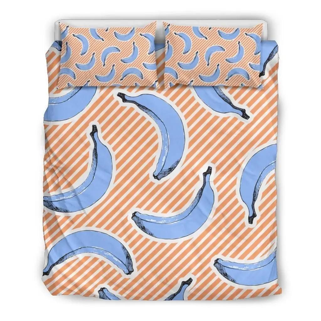 Retro Blue Banana Pattern Print Duvet Cover Bedding Set