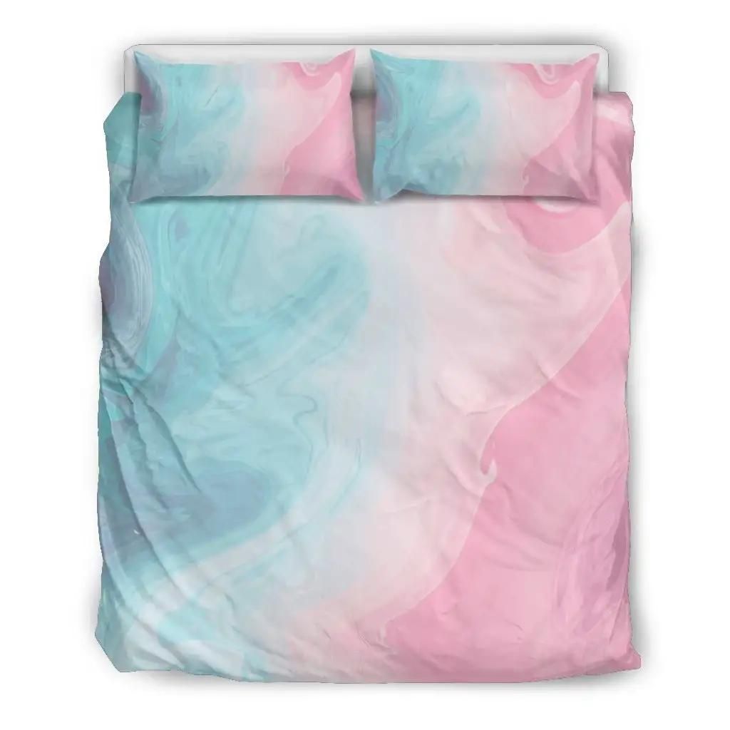 Teal Pink Liquid Marble Print Duvet Cover Bedding Set