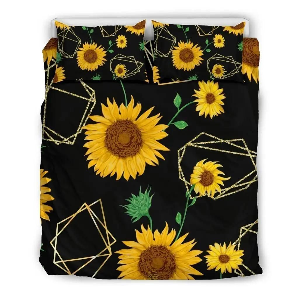 Sunflower Polygonal Pattern Print Duvet Cover Bedding Set