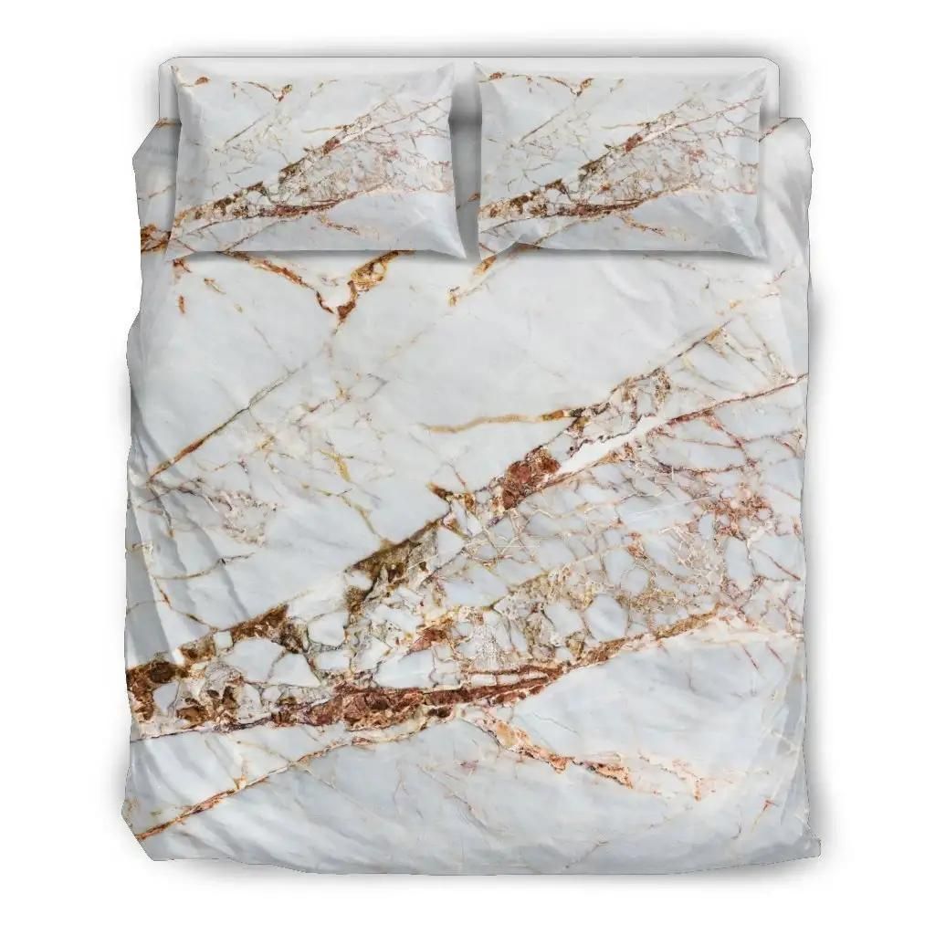 White Gold Grunge Marble Print Duvet Cover Bedding Set