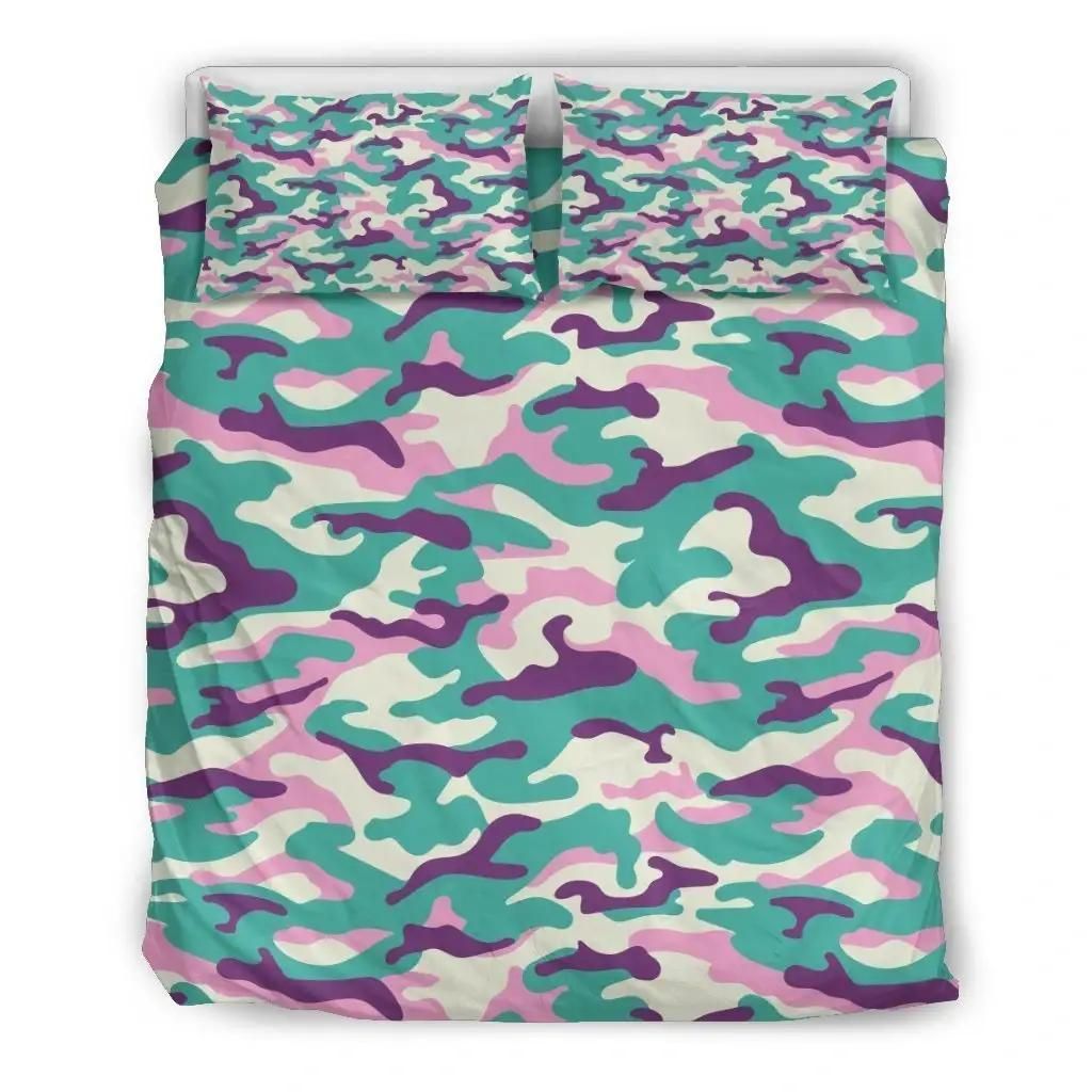 Pastel Teal And Purple Camouflage Print Duvet Cover Bedding Set