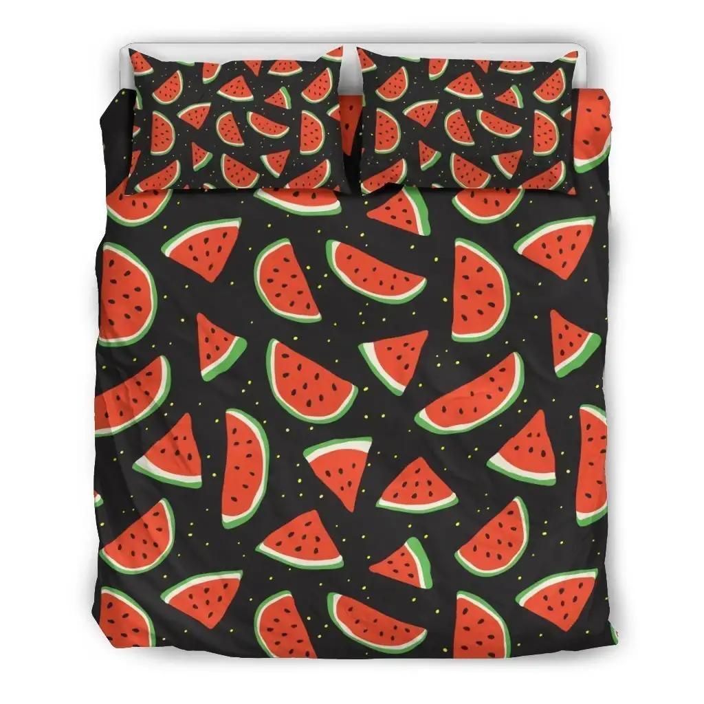 Black Cute Watermelon Pattern Print Duvet Cover Bedding Set