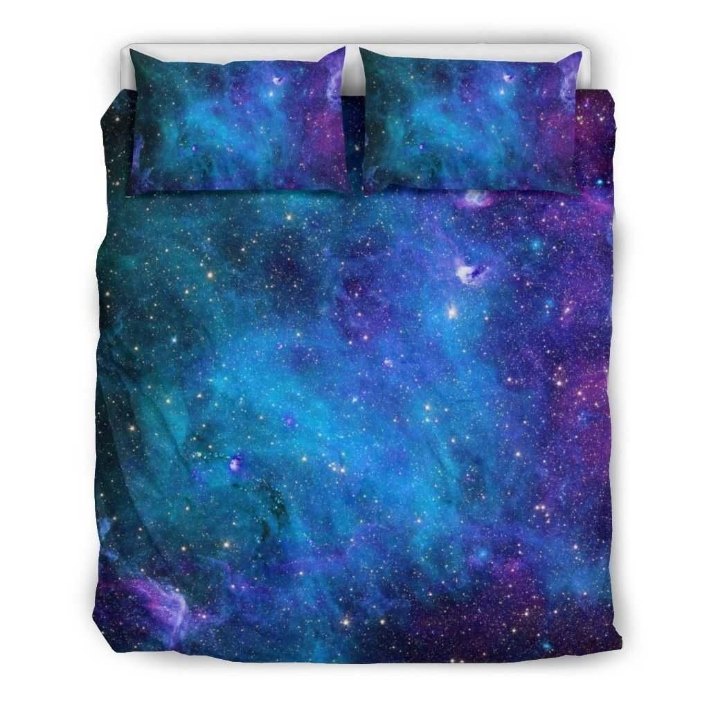 Teal Purple Stardust Galaxy Space Print Duvet Cover Bedding Set