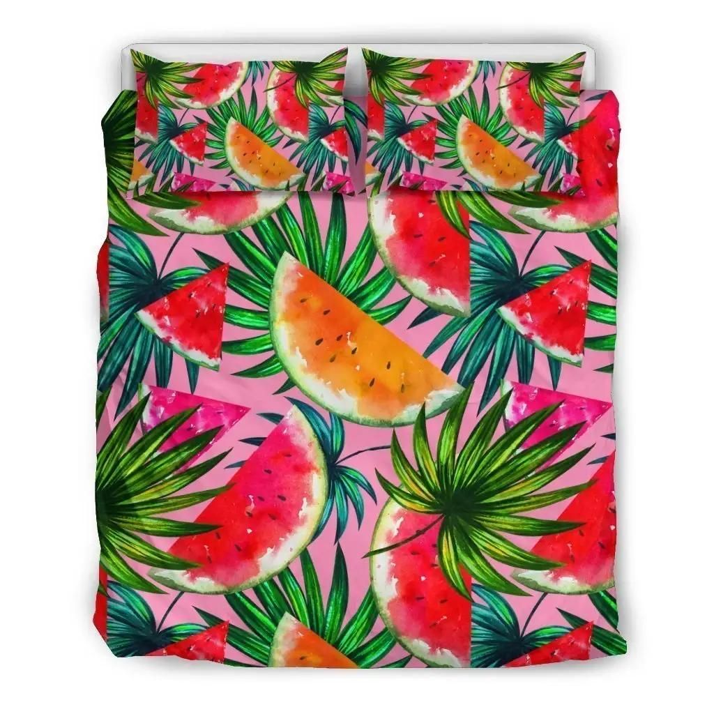 Colorful Leaf Watermelon Pattern Print Duvet Cover Bedding Set