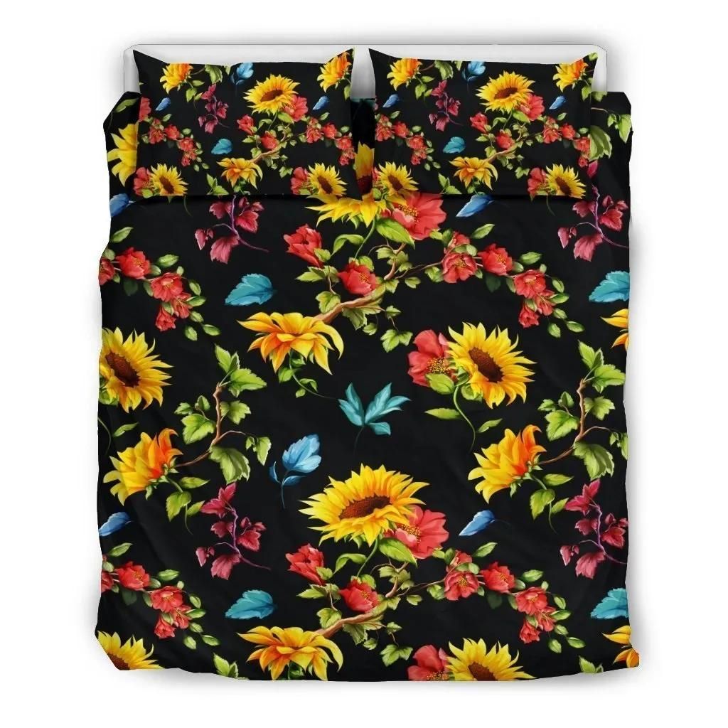 Sunflower Floral Pattern Print Duvet Cover Bedding Set