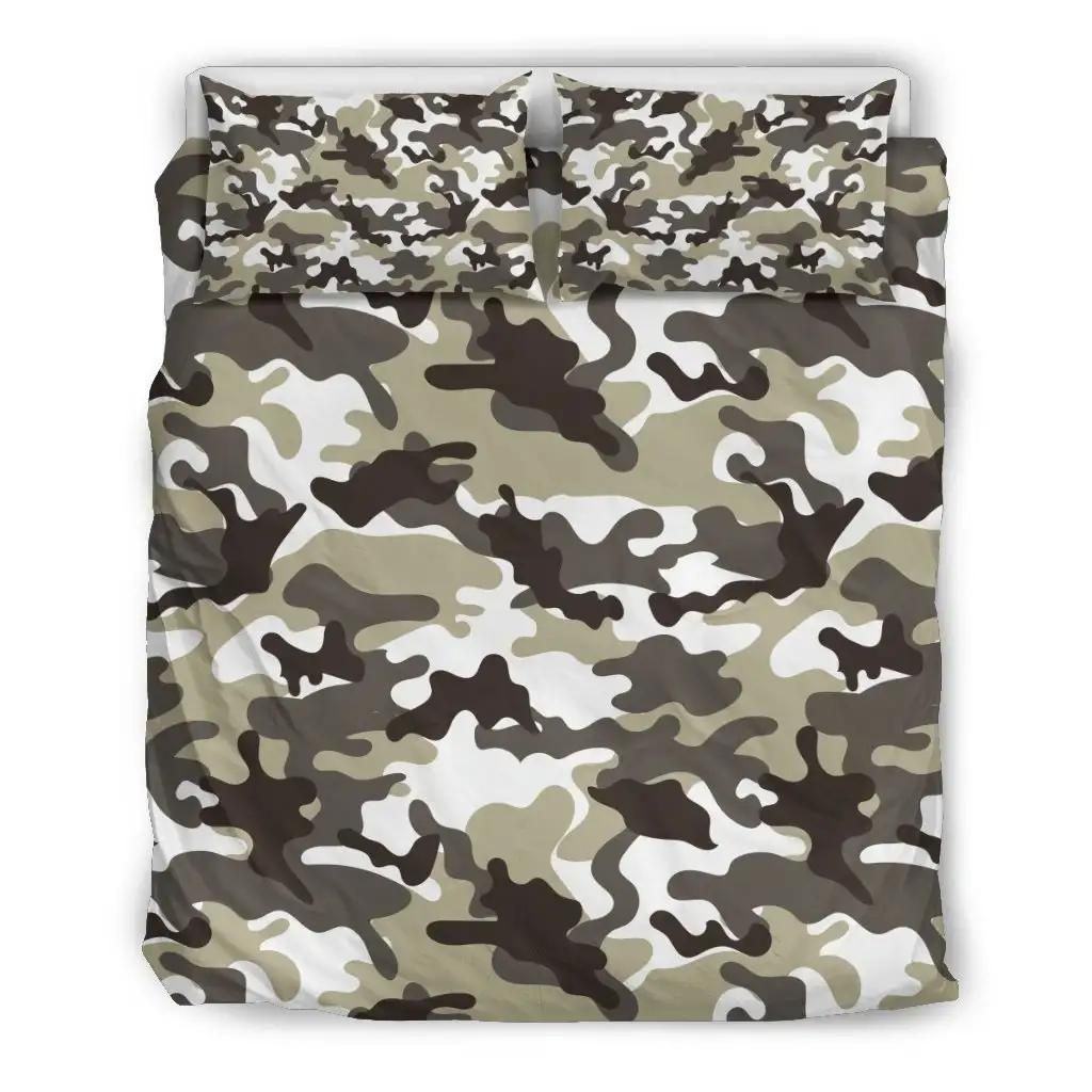 Brown And White Camouflage Print Duvet Cover Bedding Set