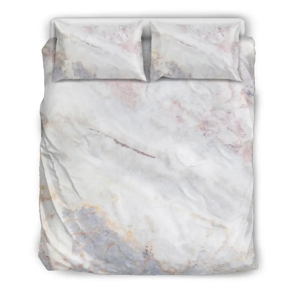 Pink White Grey Marble Print Duvet Cover Bedding Set