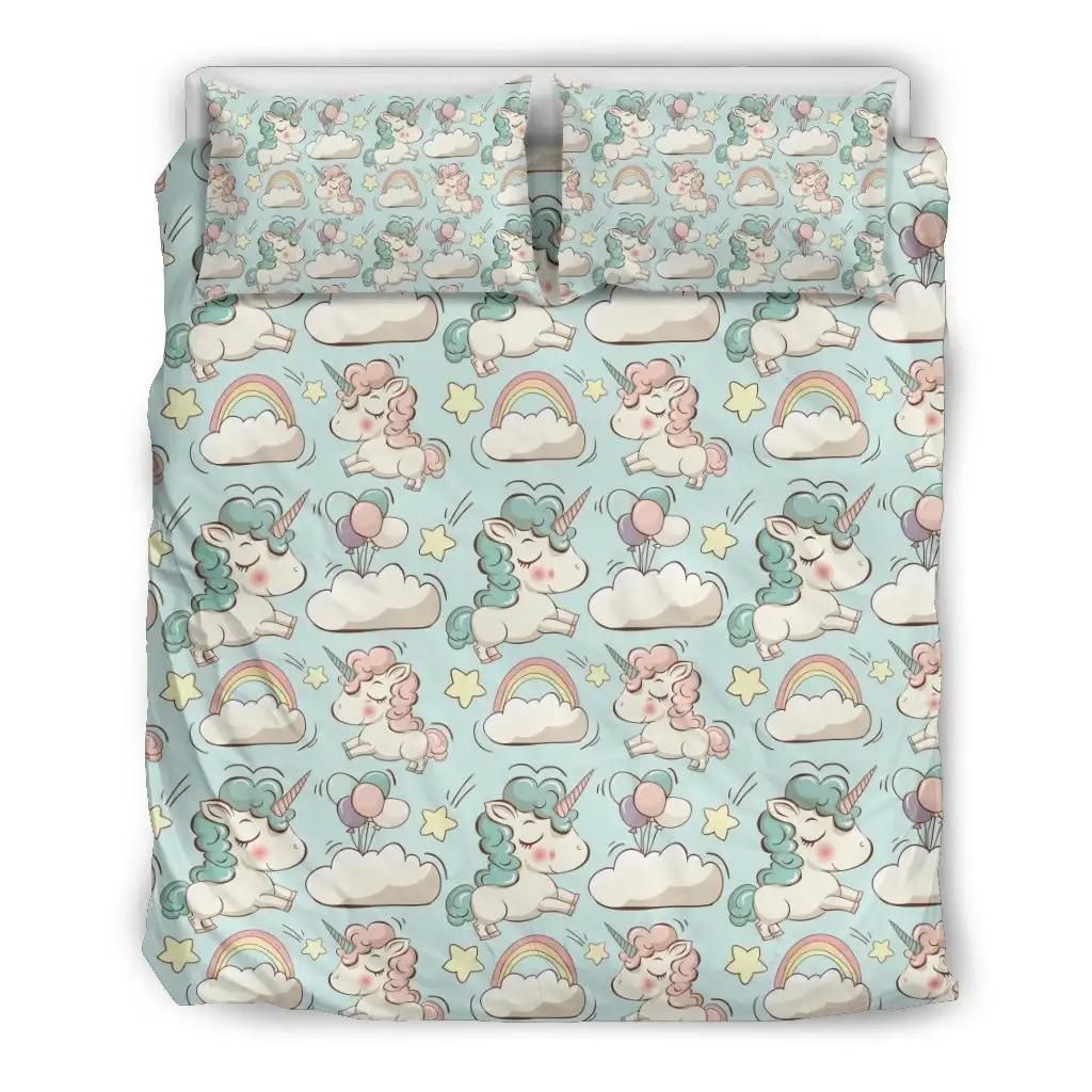 Cute Rainbow Unicorn Pattern Print Duvet Cover Bedding Set