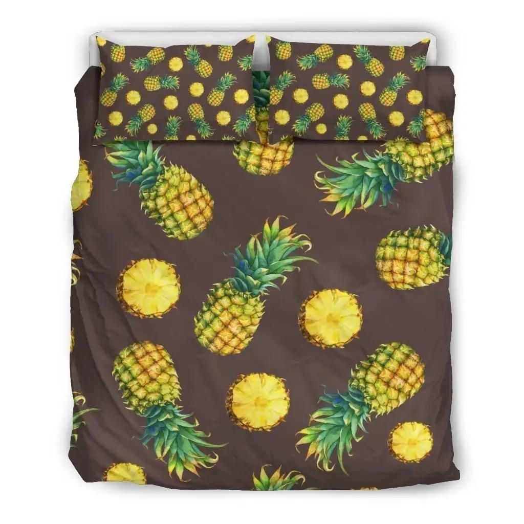Brown Pineapple Pattern Print Duvet Cover Bedding Set