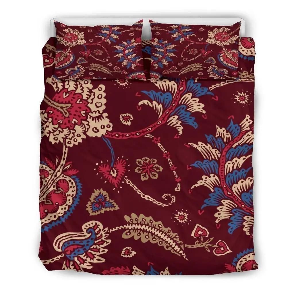 Maroon Vintage Bohemian Floral Print Duvet Cover Bedding Set