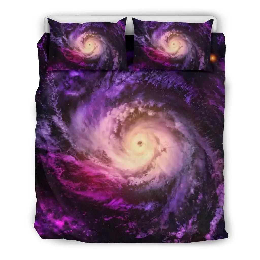 Purple Galaxy Space Spiral Cloud Print Duvet Cover Bedding Set
