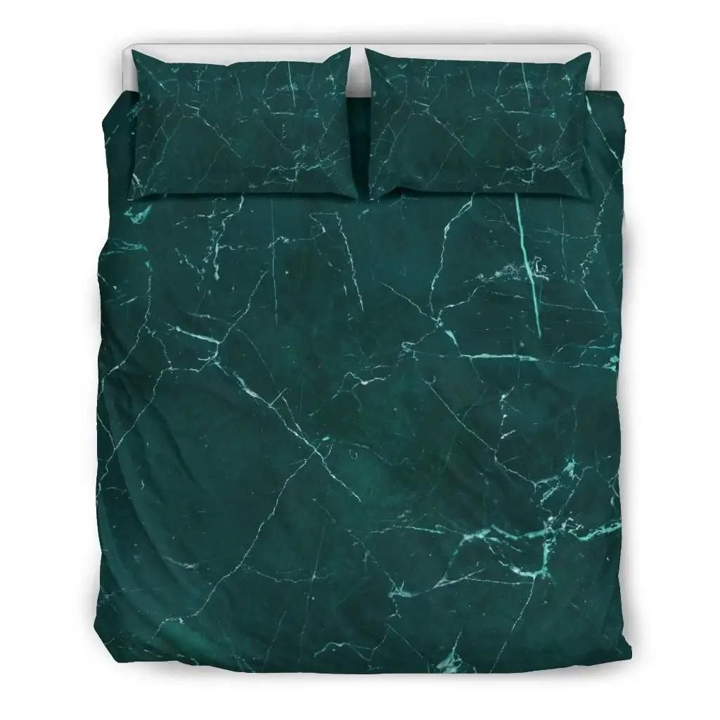 Dark Green Marble Print Duvet Cover Bedding Set