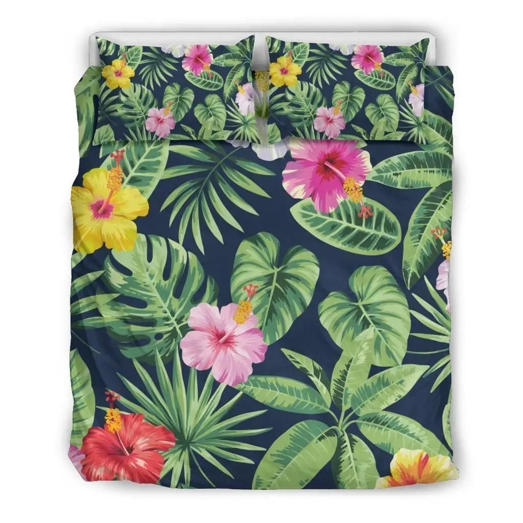 Tropical Hibiscus Flowers Pattern Print Duvet Cover Bedding Set