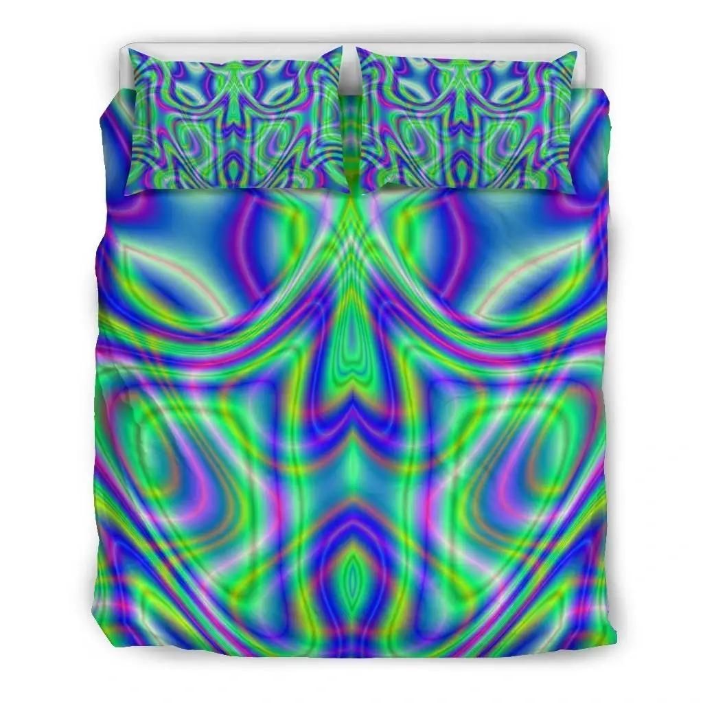 Neon Green Psychedelic Trippy Print Duvet Cover Bedding Set