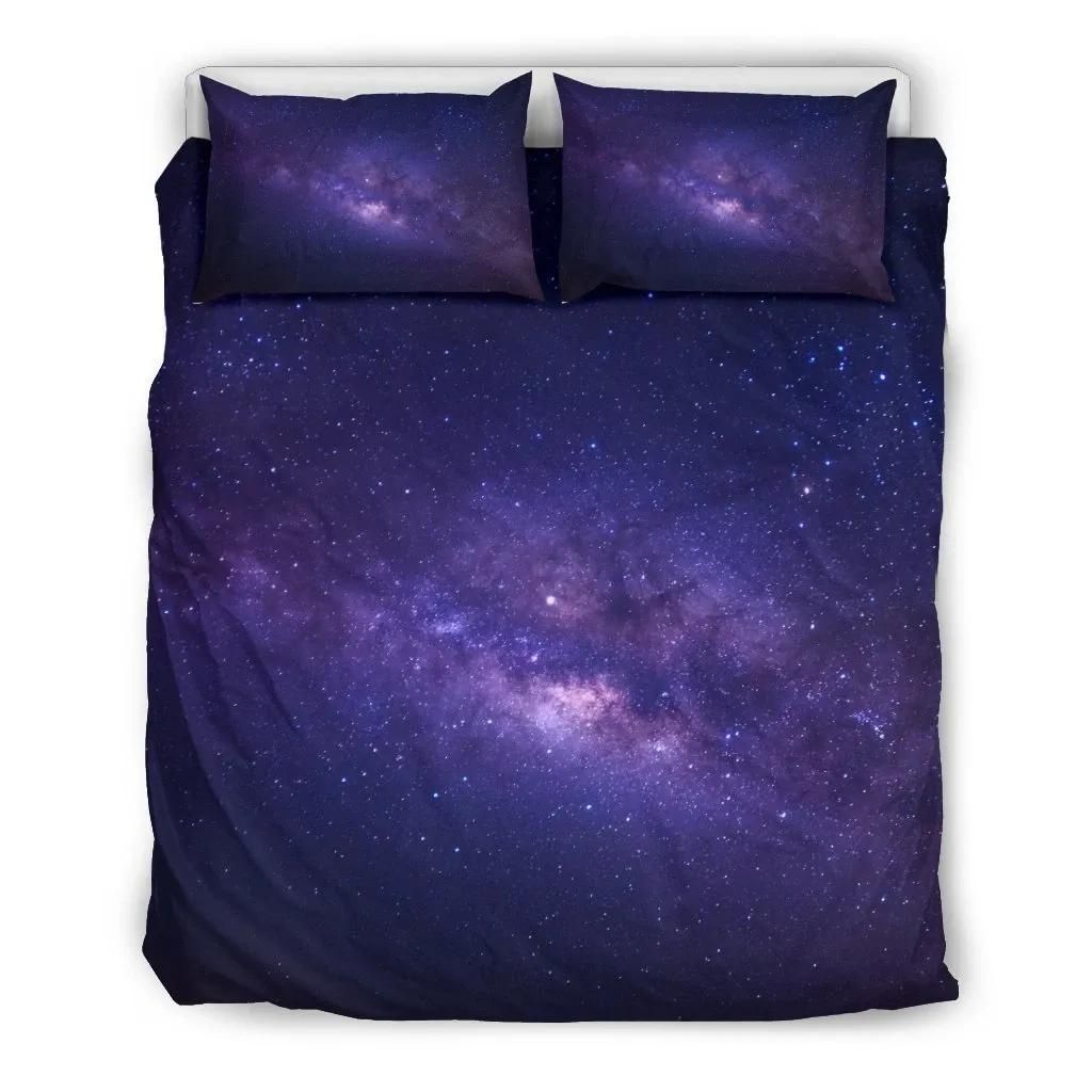 Dark Purple Milky Way Galaxy Space Print Duvet Cover Bedding Set