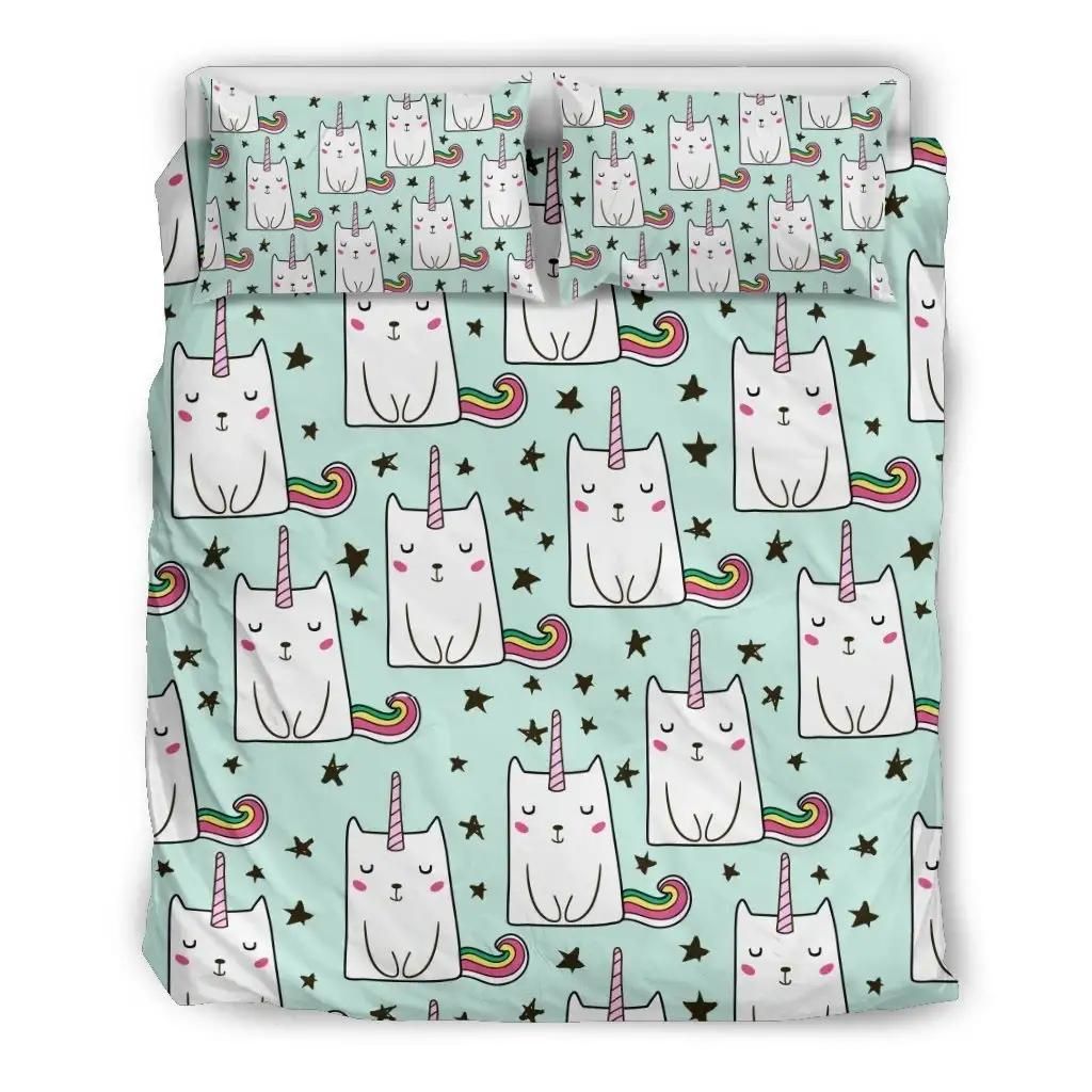 Cute Unicorn Cat Pattern Print Duvet Cover Bedding Set