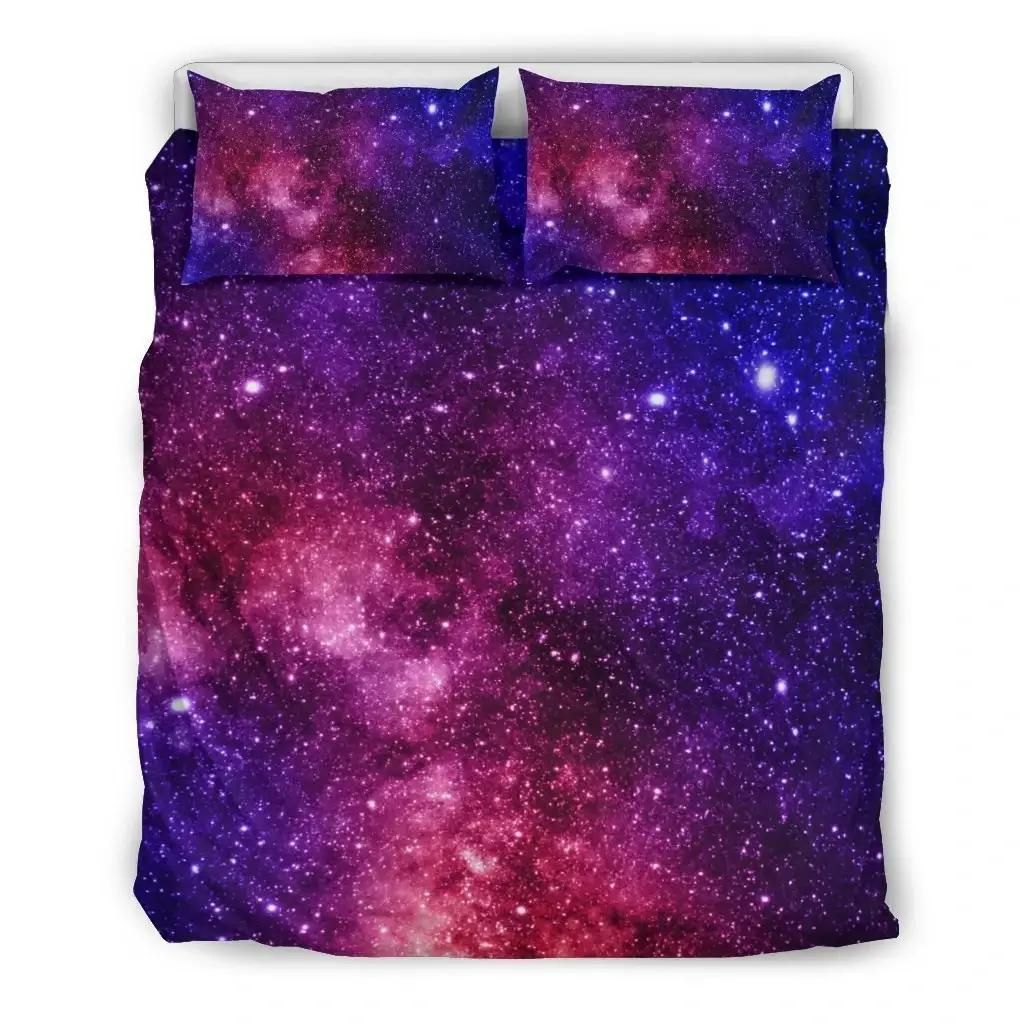 Blue Purple Stardust Galaxy Space Print Duvet Cover Bedding Set