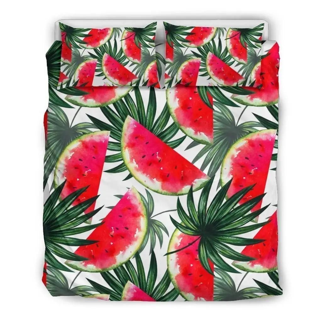 White Palm Leaf Watermelon Pattern Print Duvet Cover Bedding Set