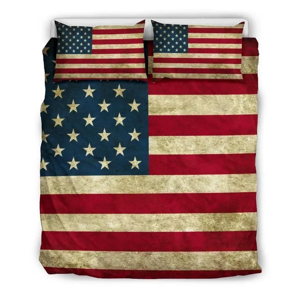 Vintage Grunge American Flag Patriotic Duvet Cover Bedding Set