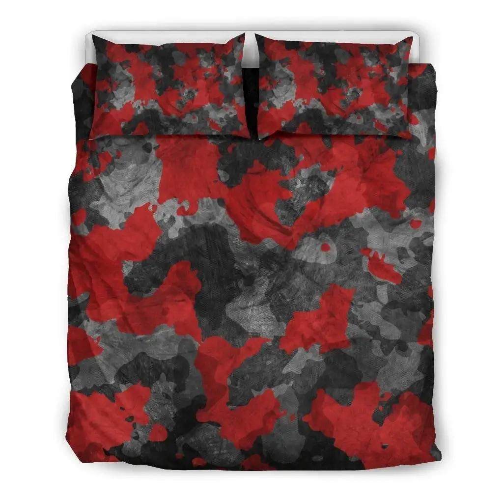 Black And Red Camouflage Print Duvet Cover Bedding Set