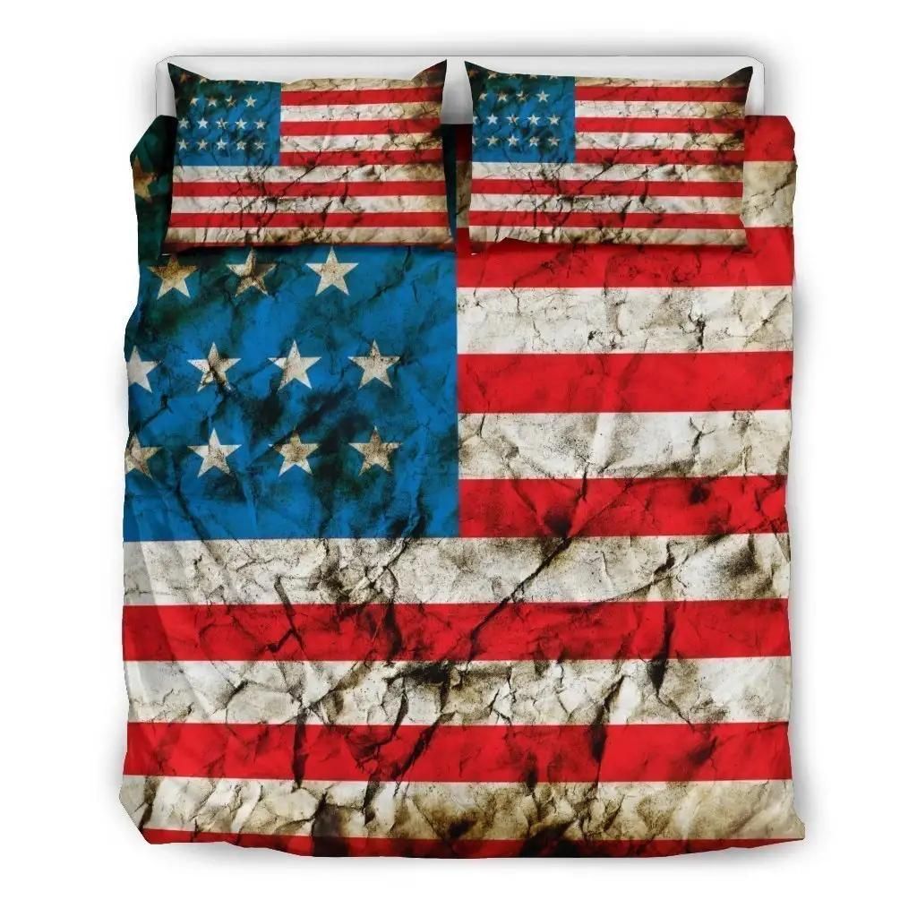 Grunge Wrinkled American Flag Patriotic Duvet Cover Bedding Set