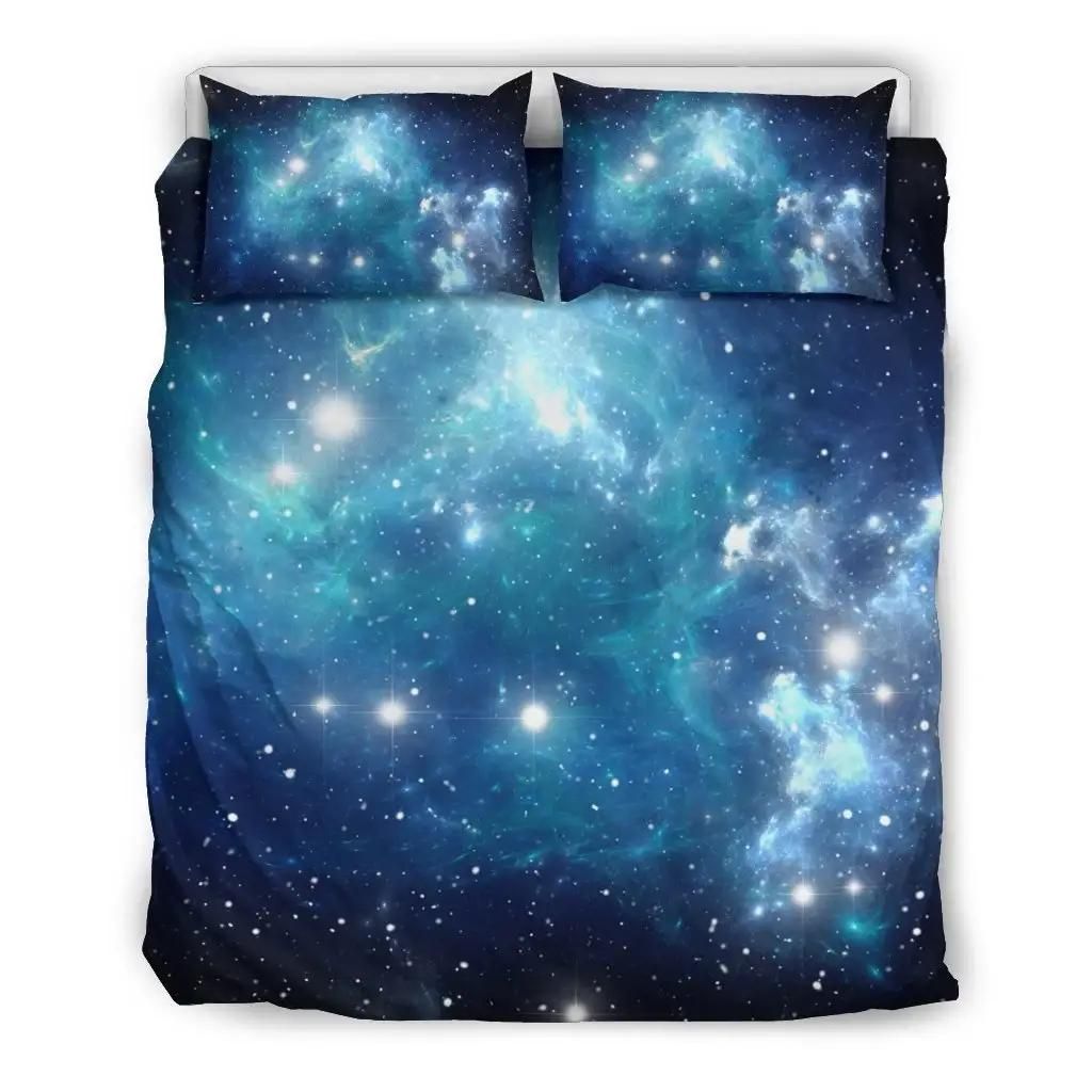 Blue Light Sparkle Galaxy Space Print Duvet Cover Bedding Set