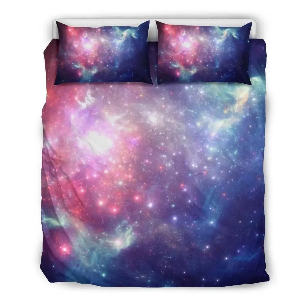 Bright Red Blue Stars Galaxy Space Print Duvet Cover Bedding Set