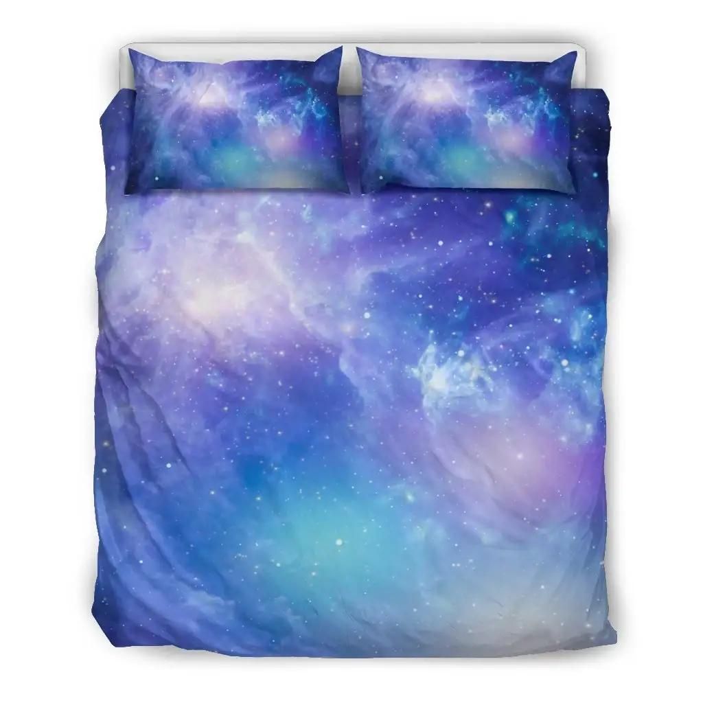 Blue Light Nebula Galaxy Space Print Duvet Cover Bedding Set