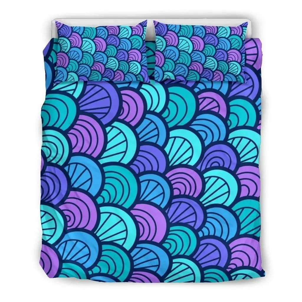 Teal Pink Mermaid Scales Pattern Print Duvet Cover Bedding Set