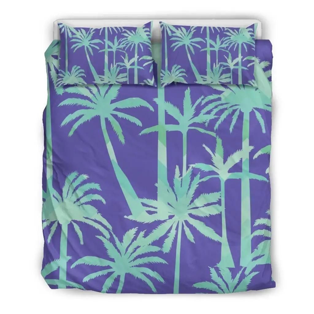 Teal Palm Tree Pattern Print Duvet Cover Bedding Set