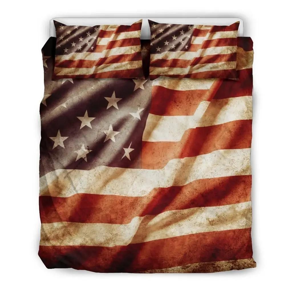 Retro Wrinkled American Flag Patriotic Duvet Cover Bedding Set