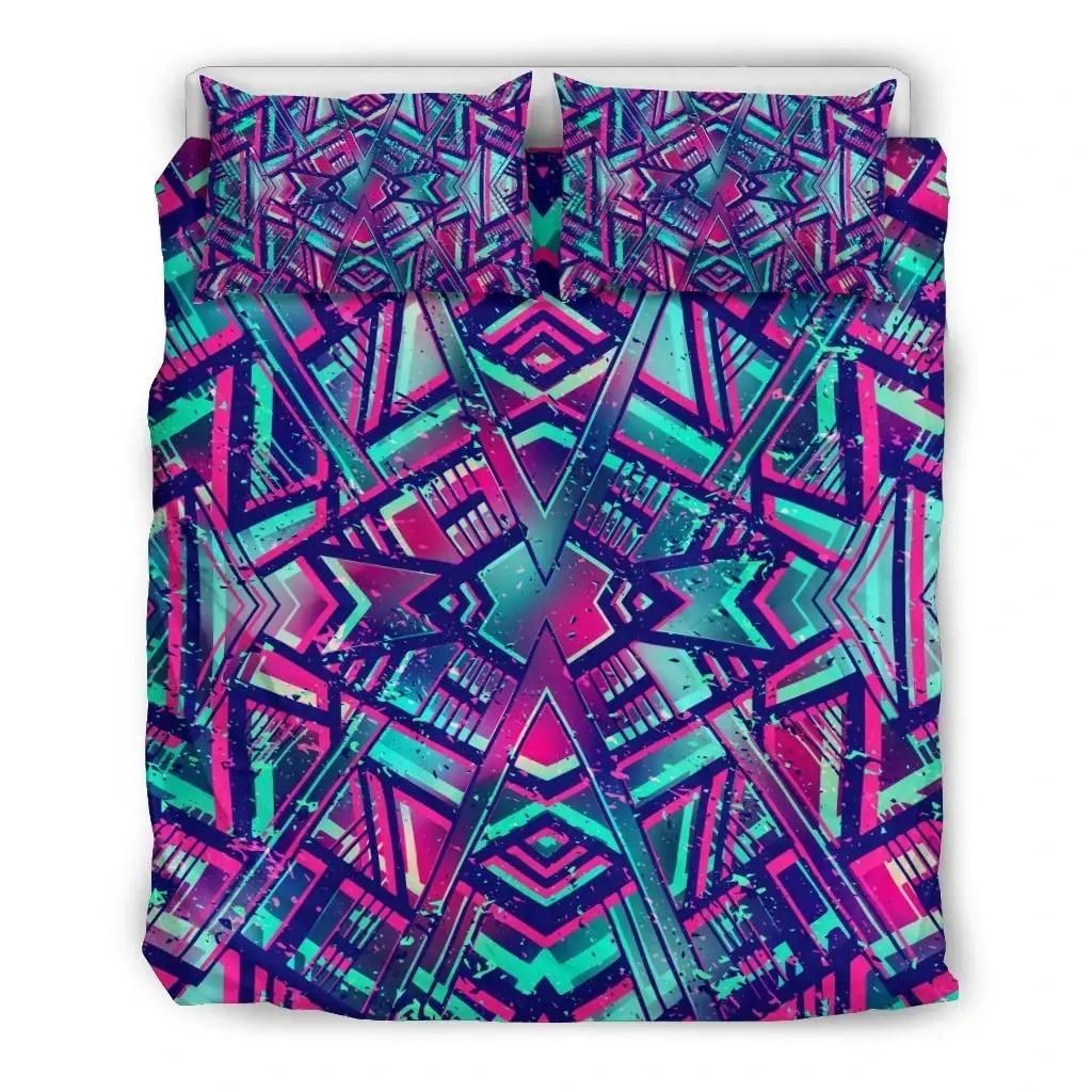 Neon Ethnic Aztec Trippy Print Duvet Cover Bedding Set