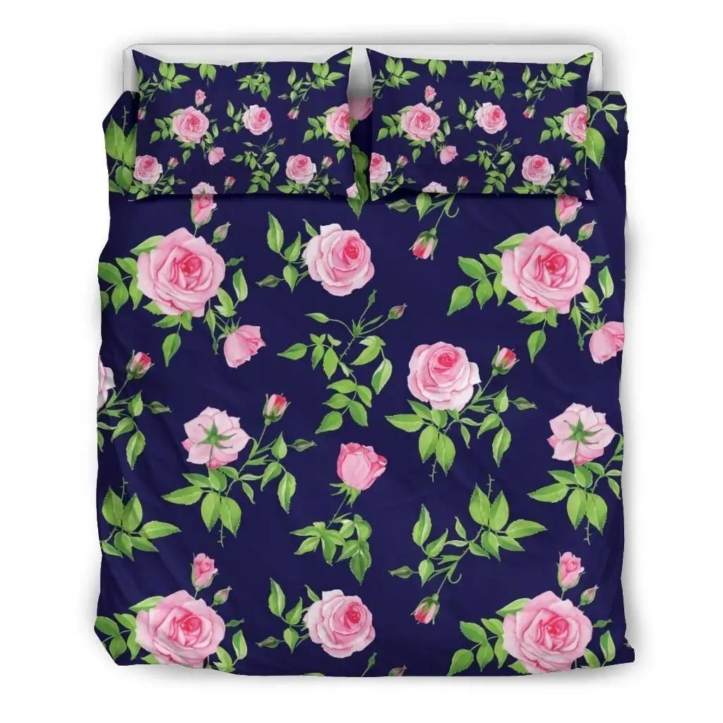 Pink Rose Floral Flower Pattern Print Duvet Cover Bedding Set