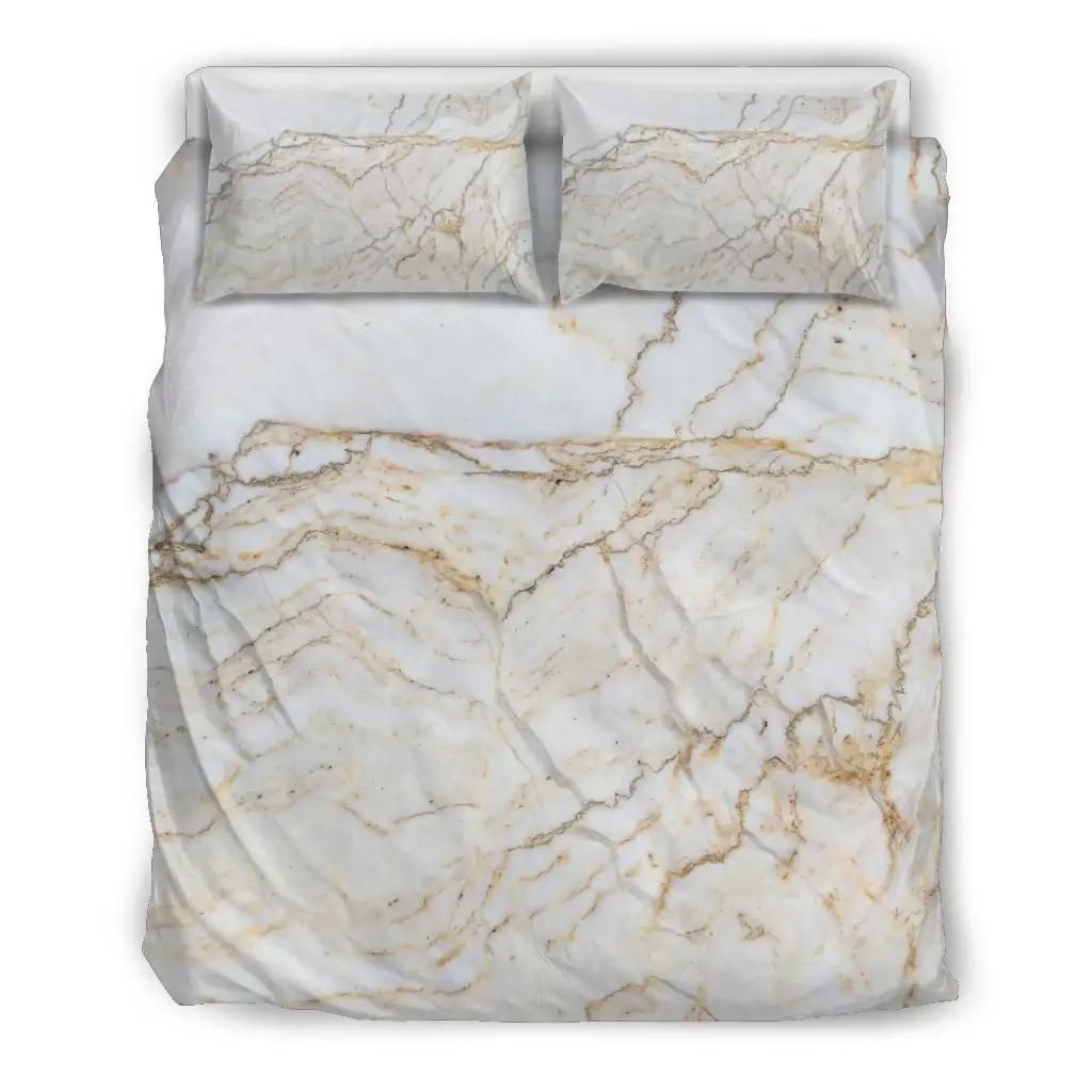 White Brown Grunge Marble Print Duvet Cover Bedding Set