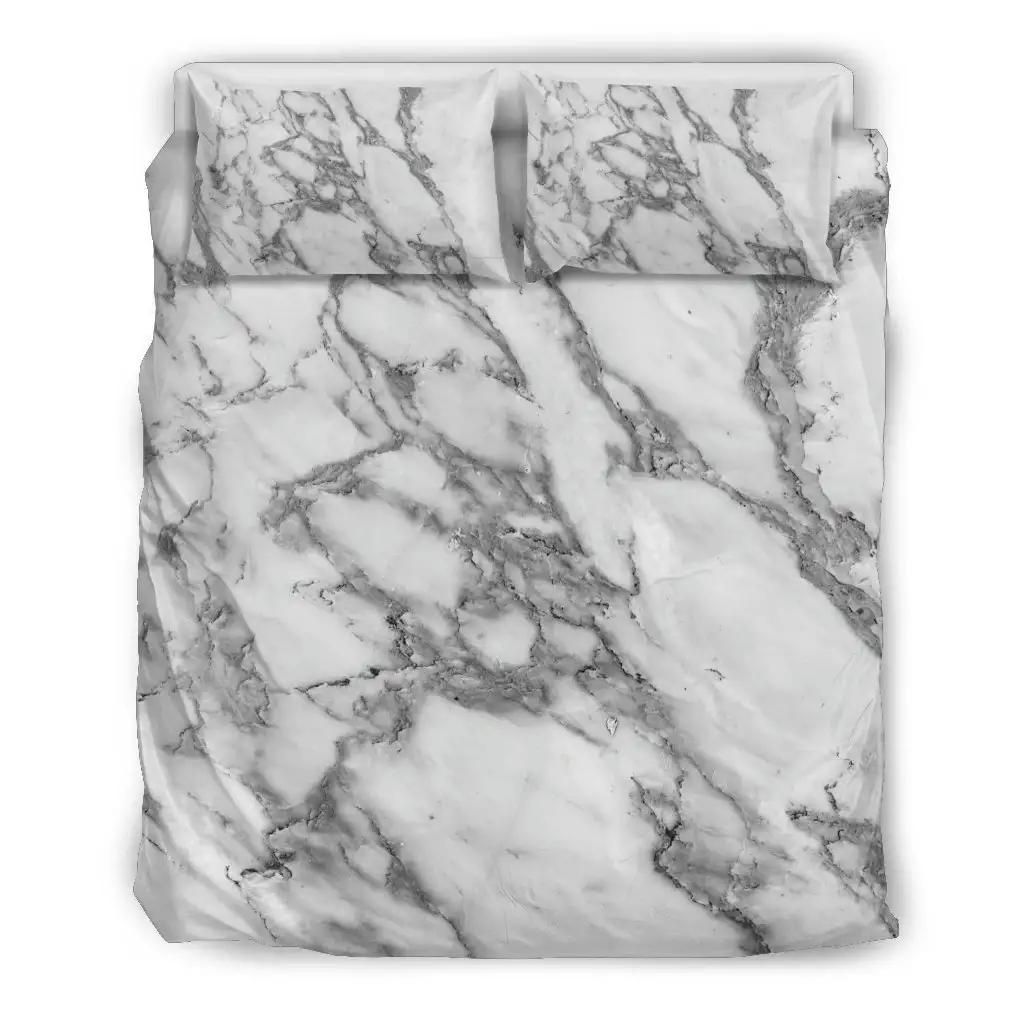 White Gray Marble Print Duvet Cover Bedding Set