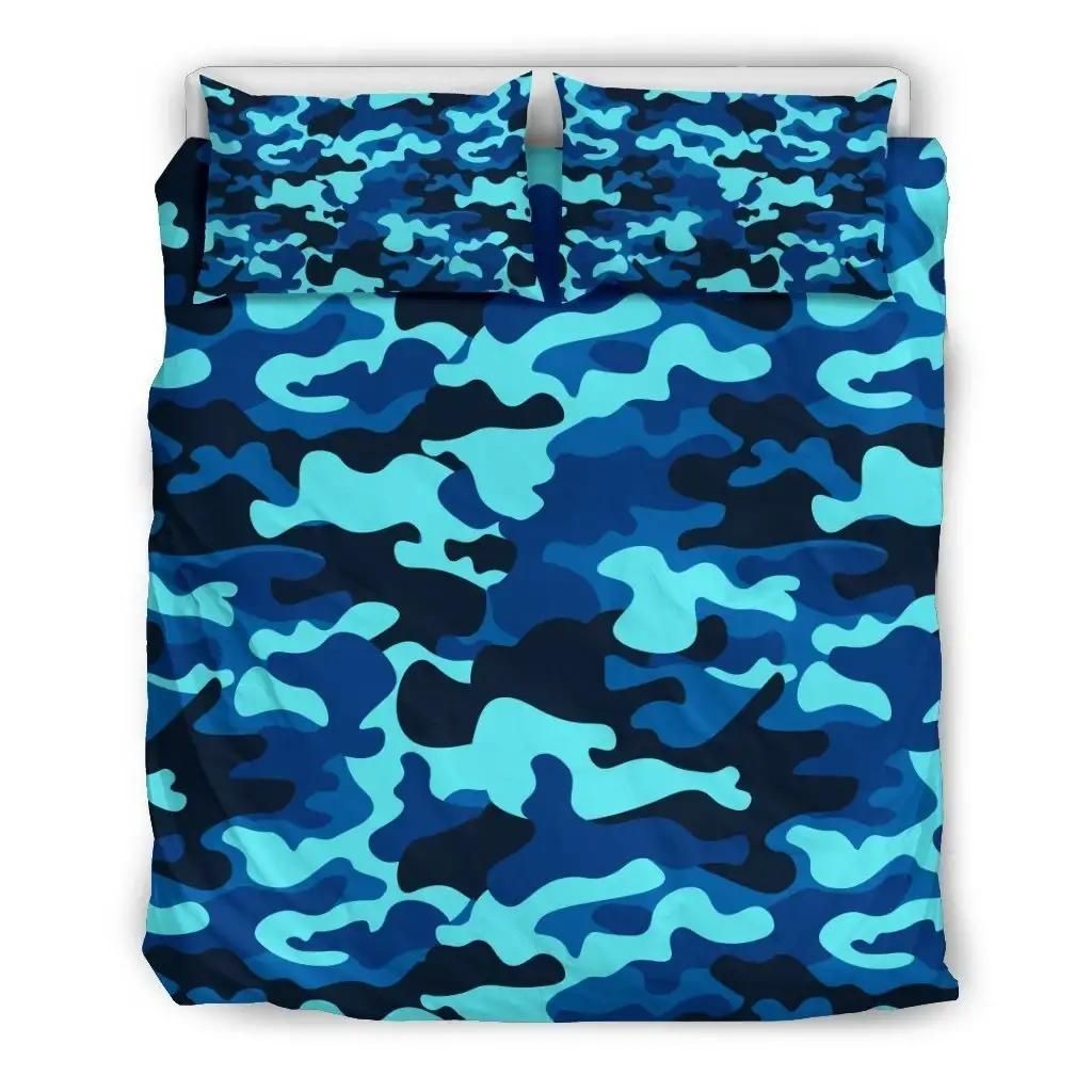 Blue And Black Camouflage Print Duvet Cover Bedding Set