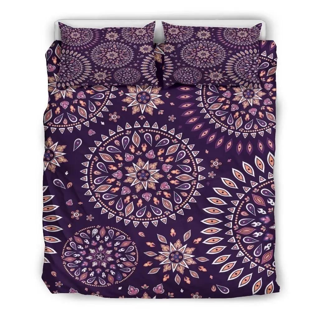 Purple Bohemian Mandala Pattern Print Duvet Cover Bedding Set